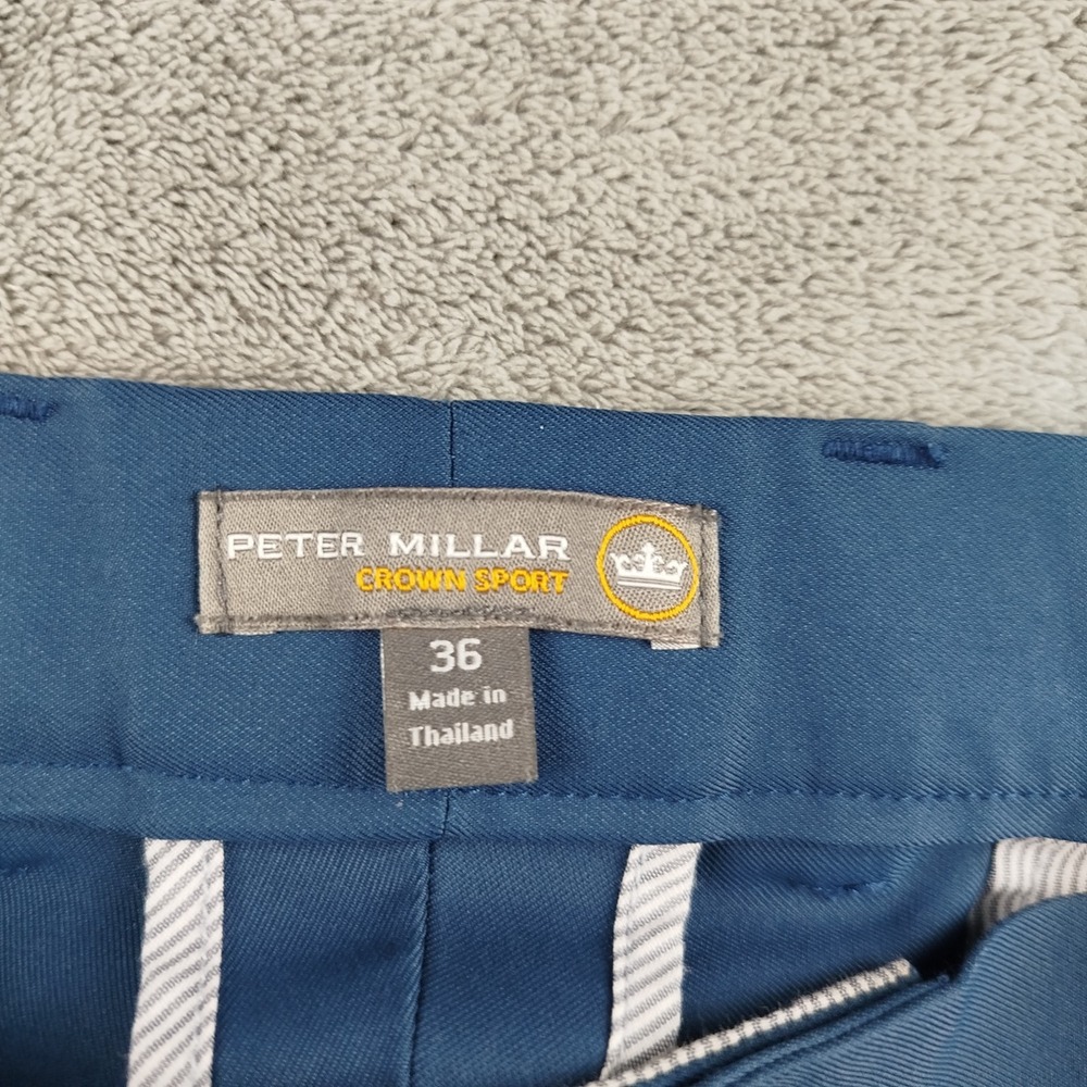Peter Millar Salem Crown Sport Performance Shorts Mens 36 Blue Chino 8"In Golf - Picture 3 of 11